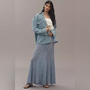 By Anthropologie Sheer Tiered Lace Maxi Skirt XS